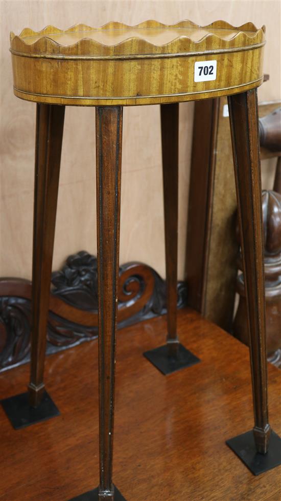 A George III mahogany and satinwood urn stand, W.1ft 1in.